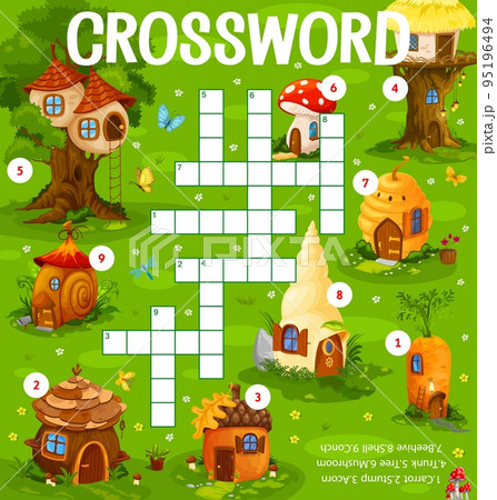 Cartoon Gnome Houses In Fairy Forest Crossword のイラスト素材