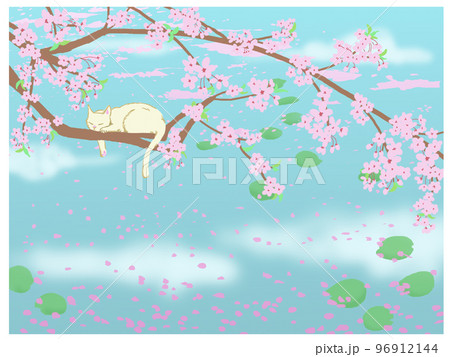 猫 春 桜 満開のイラスト素材 - PIXTA