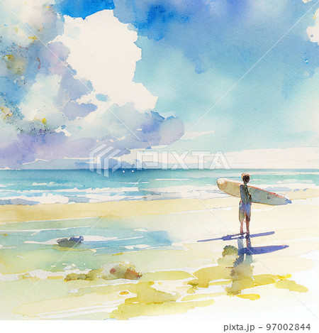 サーフィン 水彩画 アート作品 楽天市場】波とサーフィン2 ( 夏 海 波乗り サーフボード