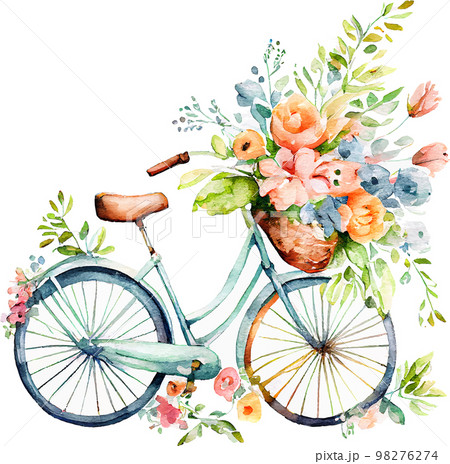 水彩画 自転車 フラワー 花の写真素材 - PIXTA