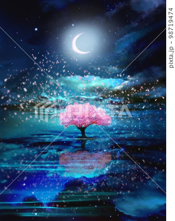 桜 月 夜桜 満月のイラスト素材 - PIXTA
