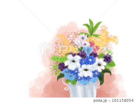 透明水彩画原画オレンジの薔薇とデルフト焼きの花瓶