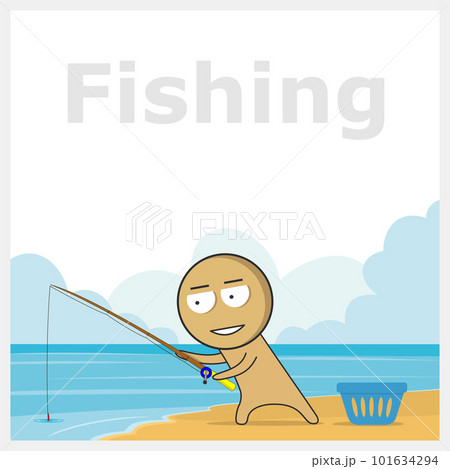 Fisherman Holding Fishing Rod. Flat style colorful Cartoon