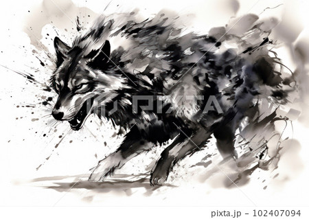 動物 水墨画 狼 水彩画のイラスト素材 - PIXTA