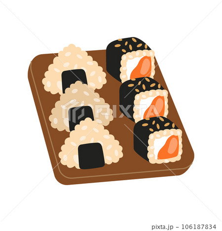 Sushi Roll Gunkans Set Japanese Food. Gunkan Spisy Sushi. Vector