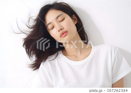 Close-up portrait of pretty cute girl in freckles with messy dark