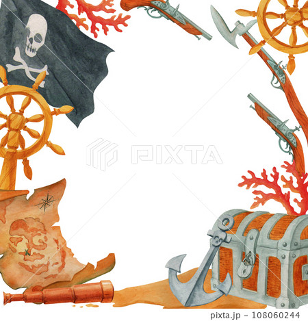 海賊の水彩イラスト（フレーム付き） 海賊 フレーム 枠 絵のイラスト素材 - PIXTA