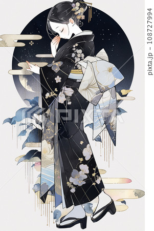 女性 着物 和服 日本画のイラスト素材 - PIXTA