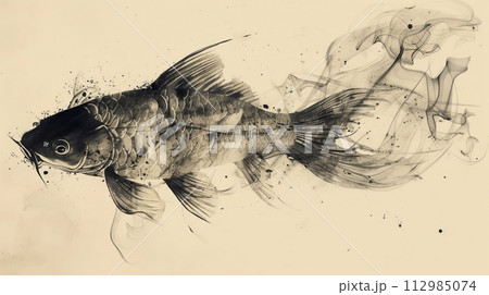 Suibokuga Arai | 水墨画 Sumi-e 鯉のぼりの鯉(the carp