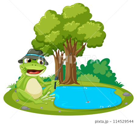 釣りをしているカエルさん　可愛い かえる釣りのイラスト素材 - PIXTA