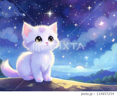 動物 猫 夜空 星のイラスト素材 - PIXTA