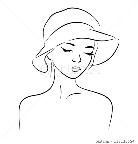 女性 ポートレート シルエット 線画のイラスト素材 - PIXTA