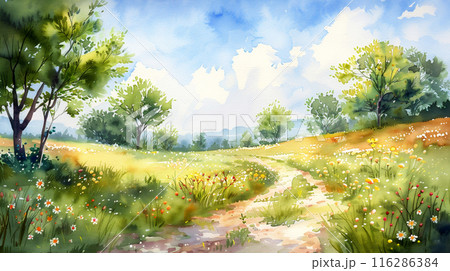 風景 田園 水彩画 アートのイラスト素材 - PIXTA