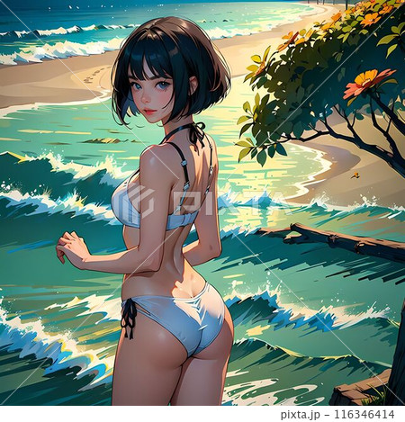 ビキニスタイルの女性イラスト Beautiful girl Swimming suit Beach fashion Aのイラスト