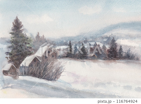 水彩画 景色 風景 ゆきの写真素材 - PIXTA