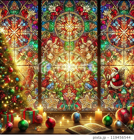 ステンドグラス☆のクリスマスのリース　犬のサンタクロース ステンドグラス☆のクリスマスのリース 犬のサンタクロース