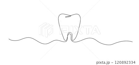 Tooth one continuous line illustration. Hand drawn doodle sketch of dentist graphic