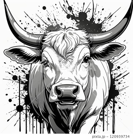 牛 水墨画 干支 動物のイラスト素材 - PIXTA