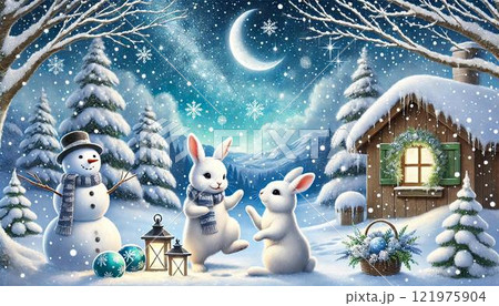 Blue*Xmas*family】雪だるま クリスマスツリー シーグラスアート