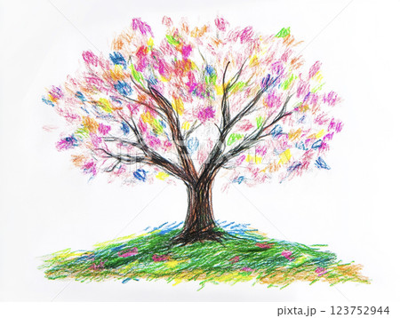 クレヨン画 木の写真素材 - PIXTA