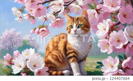 猫 花 動物 桜の写真素材 - PIXTA