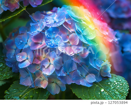 虹～紫陽花⭐ 虹色 紫陽花 虹 花の写真素材 - PIXTA