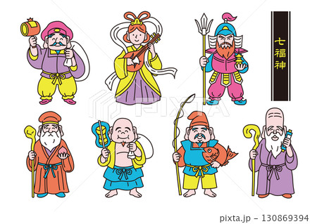 恵比寿 大黒天 毘沙門天 弁財天 福禄寿 寿老人 布袋 福 神 神様の写真