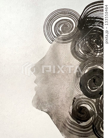 墨絵 人物 女性 イラストの写真素材 - PIXTA