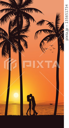 夕焼け 夕日 カップル シルエットのイラスト素材 - PIXTA
