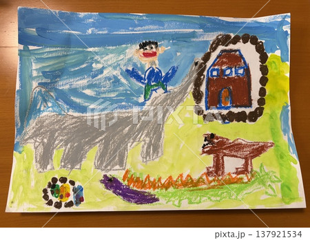 クレヨン画 子供の絵の写真素材 - PIXTA