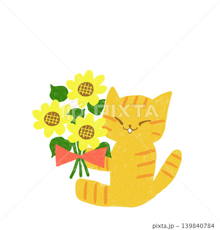 ねこ ネコ 猫 ひまわりのイラスト素材 - PIXTA